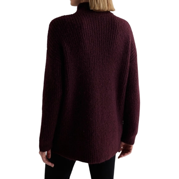 Express Women's Fuzzy Knit Quarter Zip Tunic Sweater Size Large Burgundy - Picture 2 of 5